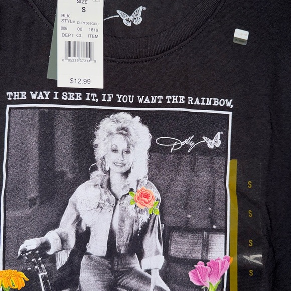Black Dolly Parton Tee with Floral Design size S Brand New W Tags - Picture 2 of 7